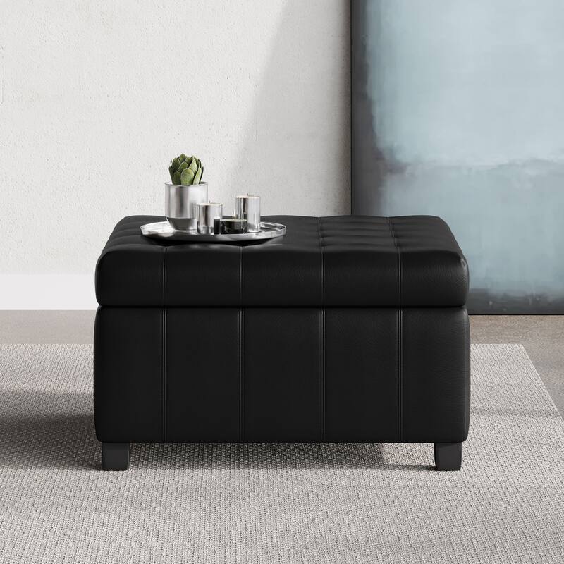 Roomfitters Ottoman Storage Bench, PU Leather Upholstered Footstool with Lift-Top Design, Black