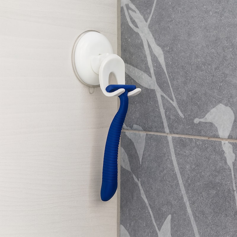 Evideco Men Bath Razor Holder with Push and Lock Strong Suction Cup White