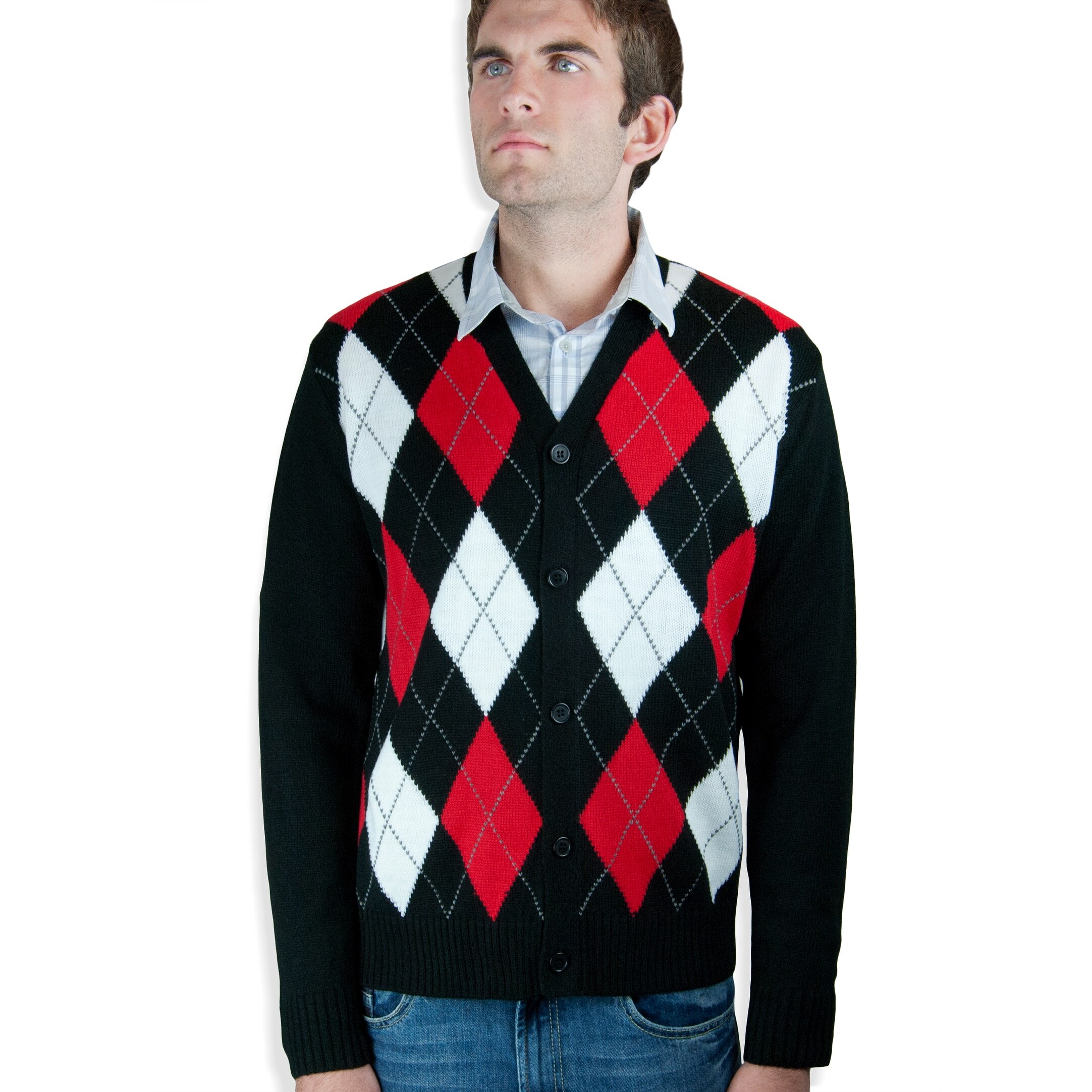 argyle cardigan sweater