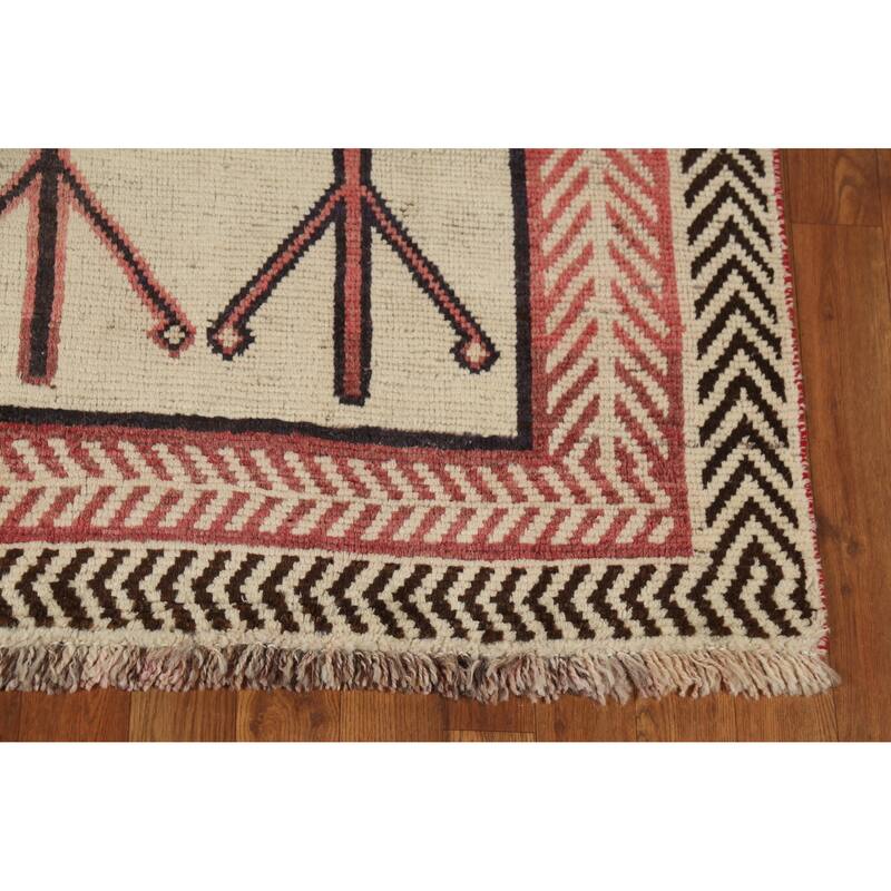 Hand Knotted Oriental 100% Wool Carpet Modern Geometric Beige & Ivories Gabbeh Runner Rug - 8' 8'' X 4' 4''