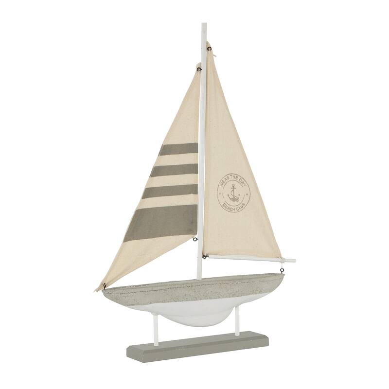 Cement Stone Sail Boat Handmade Decorative Sculpture with Cream Sails - Gray - Roche River Decor