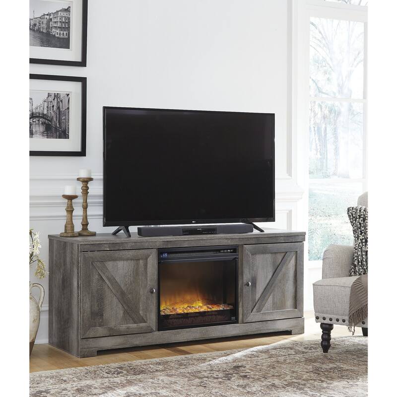 Signature Design by Ashley Wynnlow Weathered 63-inch TV Stand with Electric Fireplace