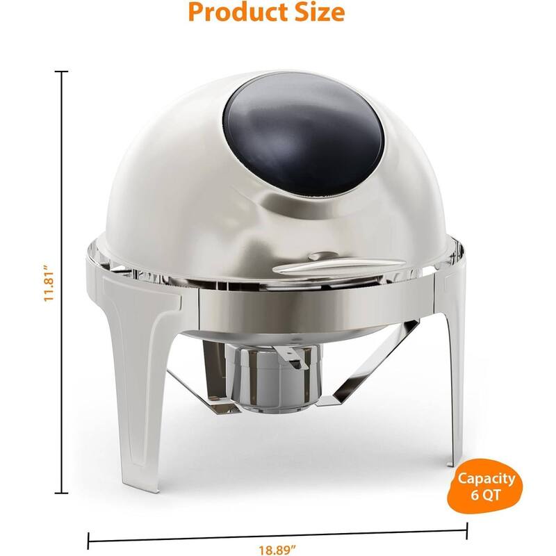 6.3 QT Roll Top Round Chafing Dish, Food Warmer for Buffet