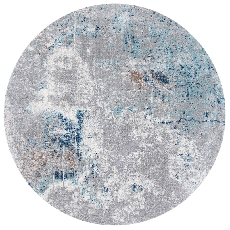SAFAVIEH Aston Adosinha Modern Abstract Rug - 6'7" Round - Grey/Blue