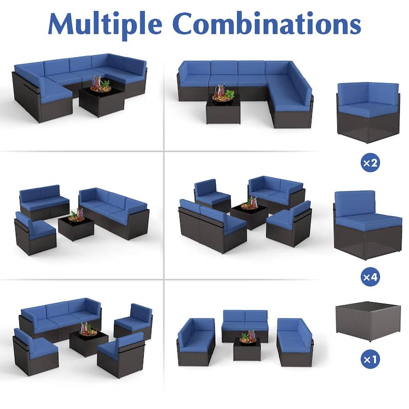 Kinbor Outdoor Cushioned Wicker Sectional Sofa Set