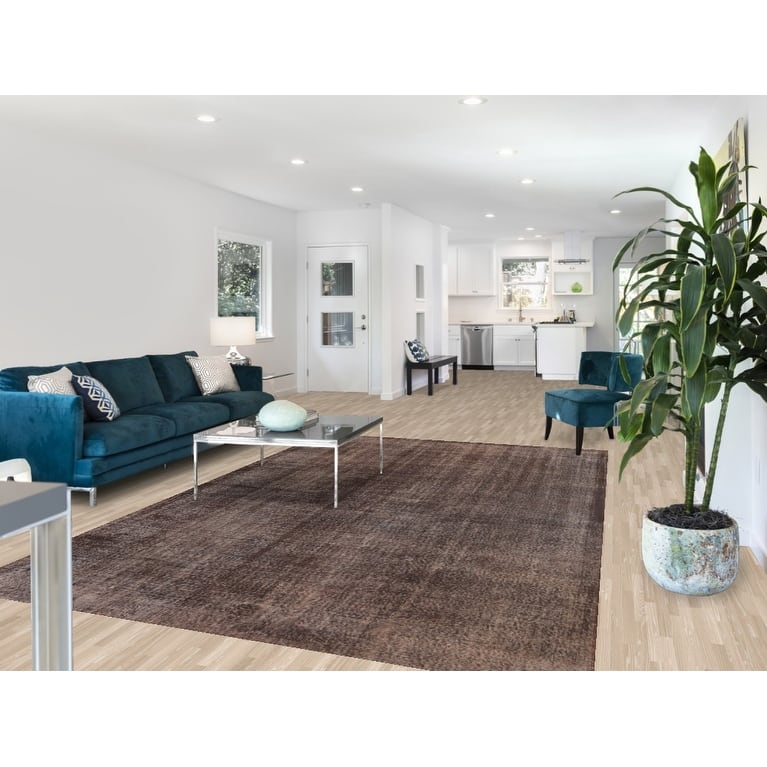 Over-Dyed Solid Anatolian Turkish Vintage Rug Handmade Wool Carpet - 6'11" x 10'7"