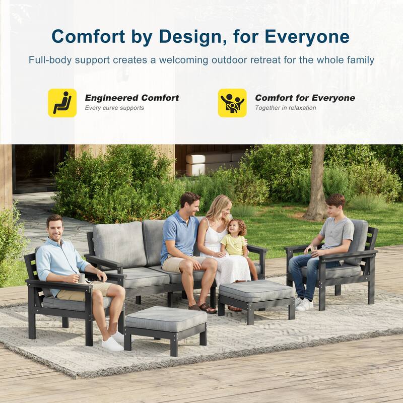 All-weather HIPS Outdoor Sofa Set with Detachable Cushions (Set of 5)