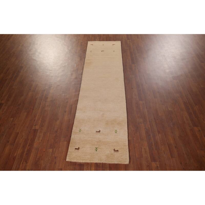 Little Animals Gabbeh Oriental Runner Rug Hand-Knotted Wool Carpet - 2'6"x 9'7"