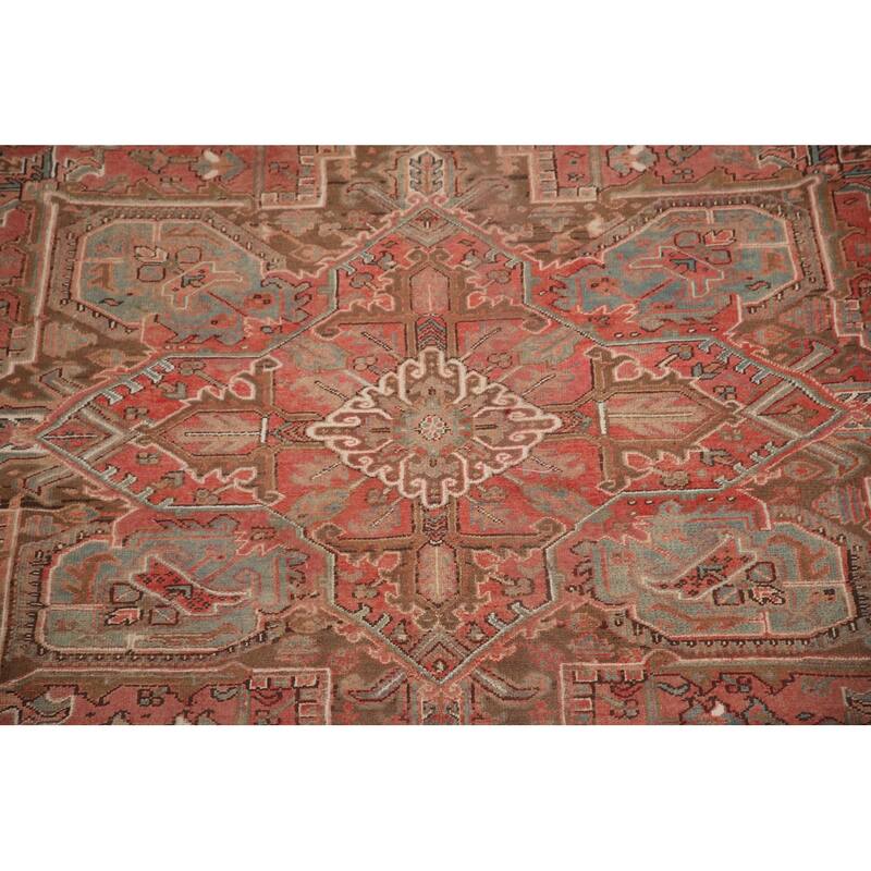 Hand Knotted Oriental 100% Wool Carpet Traditional Medallion Pink Heriz Area Rug - 12' 7'' X 9' 9''