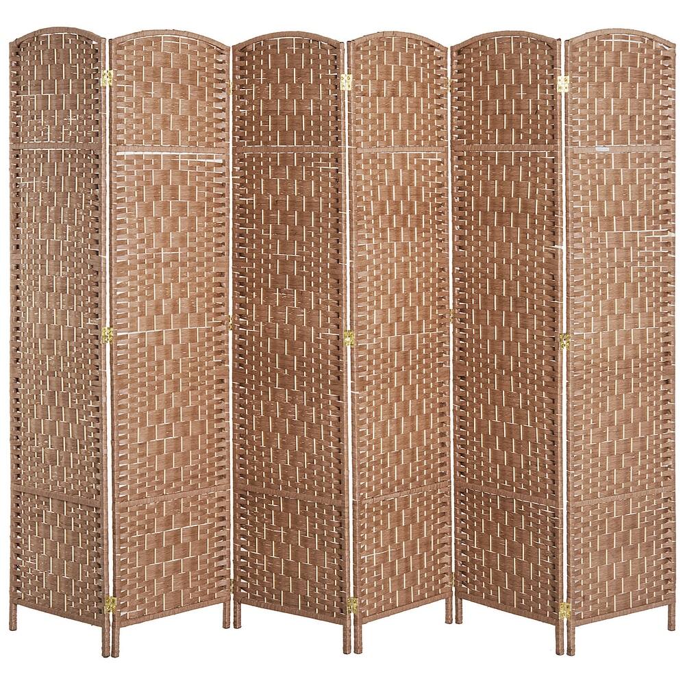 6' Tall Wicker Weave 6 Panel Room Divider Privacy Screen - Natural