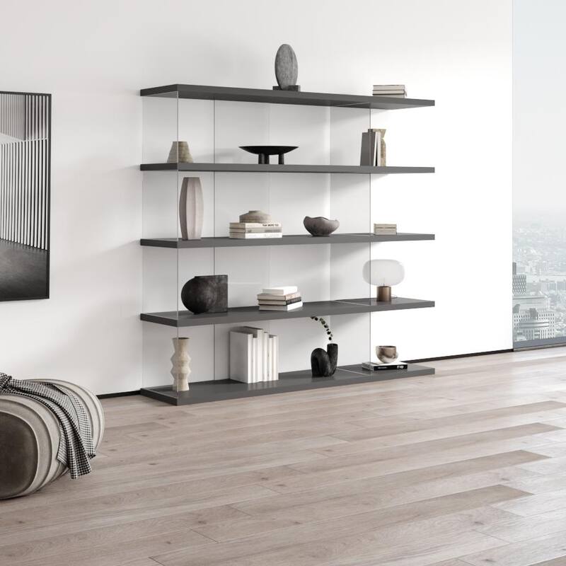 Meble Furniture Gravity Large Freestanding Bookcase - 71" Wide x 66" Tall Modern Open Shelf Storage Unit, Matte Finish