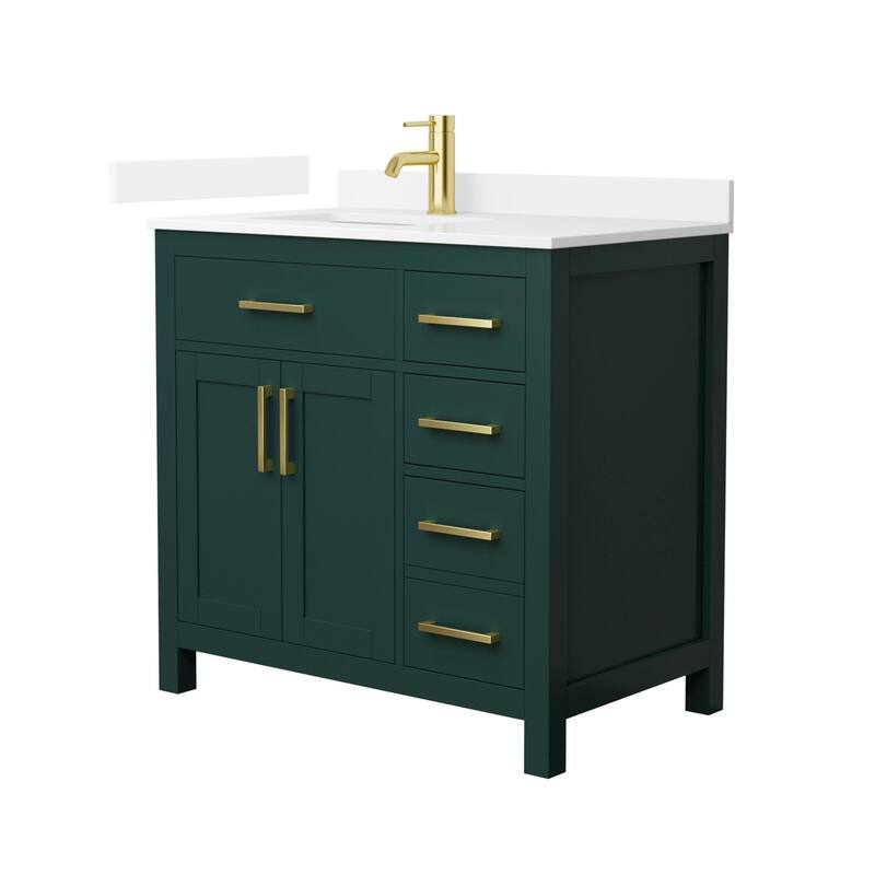 Wyndham Collection WCG2424-36S-QTZ-UNSMXX Beckett 36" Free Standing - Green / White Quartz Top / Brushed Gold Hardware