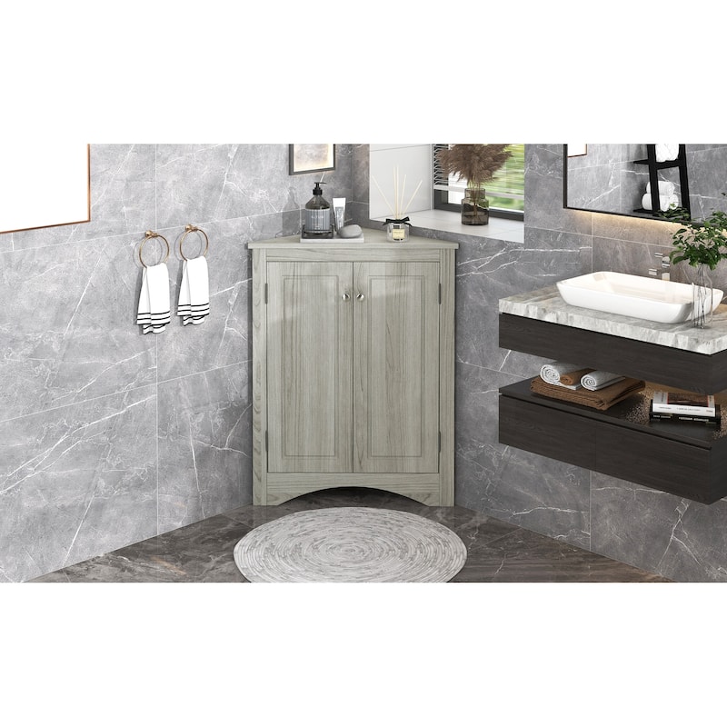Roomfitters Triangle Bathroom Storage Cabinet with Adjustable Shelves Freestanding Floor Unit for Home or Kitchen