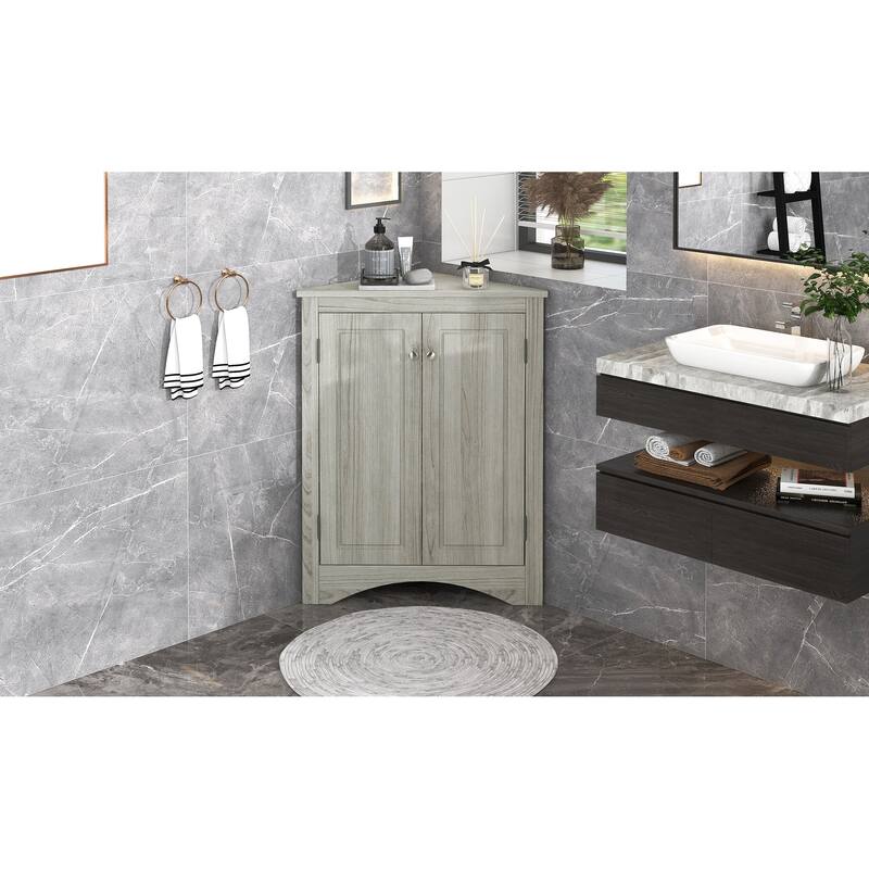 Triangle Bathroom Storage Cabinet with Adjustable Shelves, Freestanding Floor Cabinet for Home Kitchen