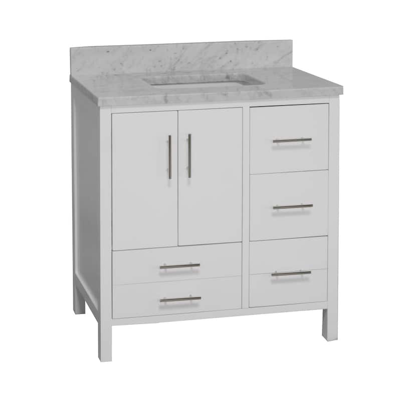 KitchenBathCollection California 36" Bathroom Vanity with Carrara Marble Top