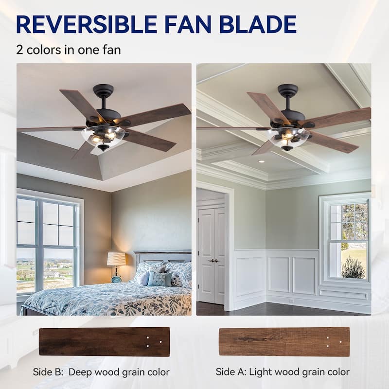52-inch Wood Reversible 5-Blade Indoor Ceiling Fan with Remote and Light