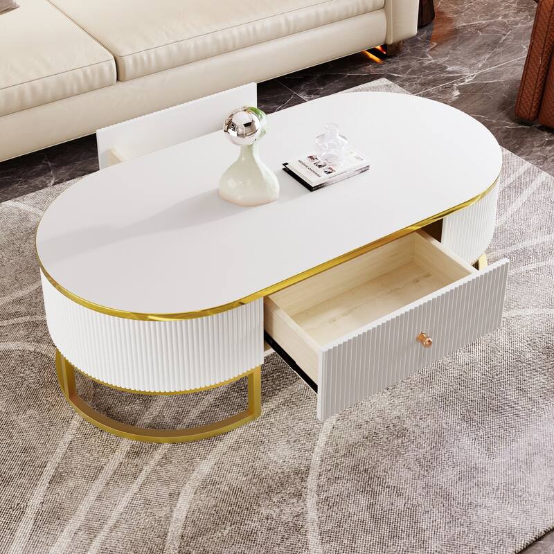 Oval Coffee Table Center Table with Drawers