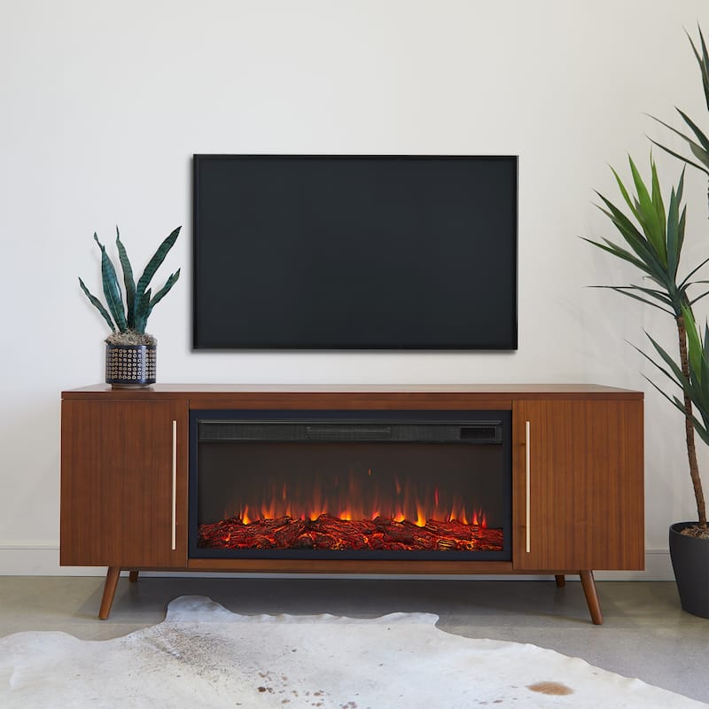 Morris Electric 72" Fireplace TV Stand by Real Flame - Vintage Black Maple
