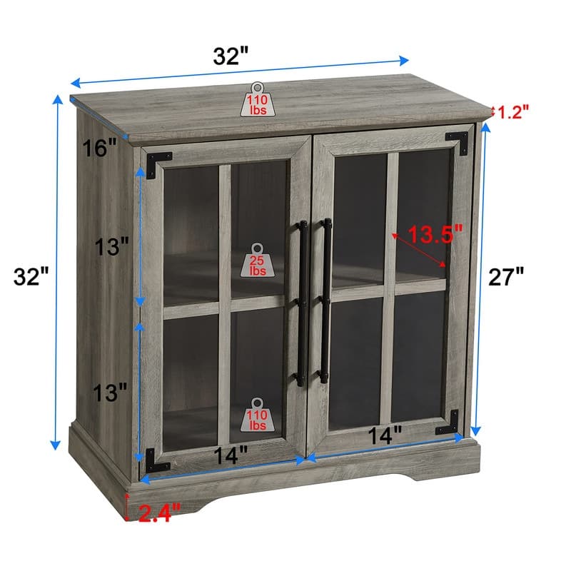 Coffee Bar Storage Cabinet - 16"D x 32"W x 32"H
