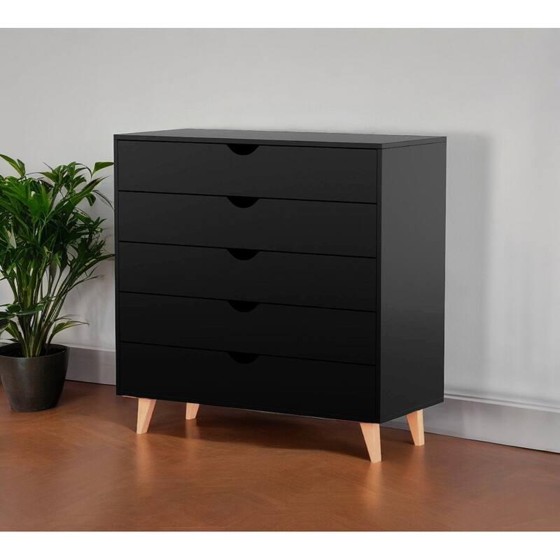 HomeRoots 36" Black Five Drawer Dresser - 5-drawer