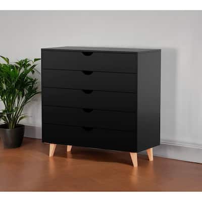 HomeRoots 36" Black Five Drawer Dresser