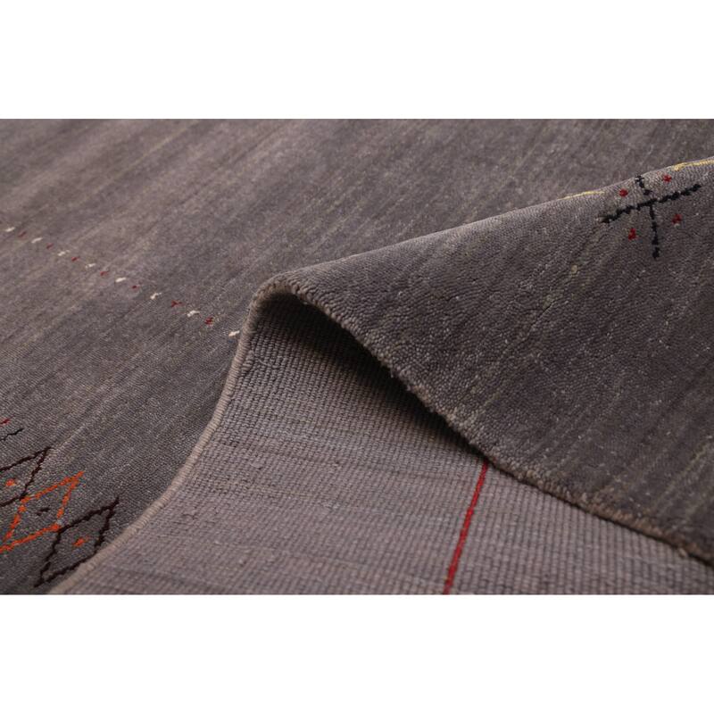 ECARPETGALLERY Hand Loomed Kashkuli Gabbeh Dark Grey Wool Rug - 5'3 x 6'11