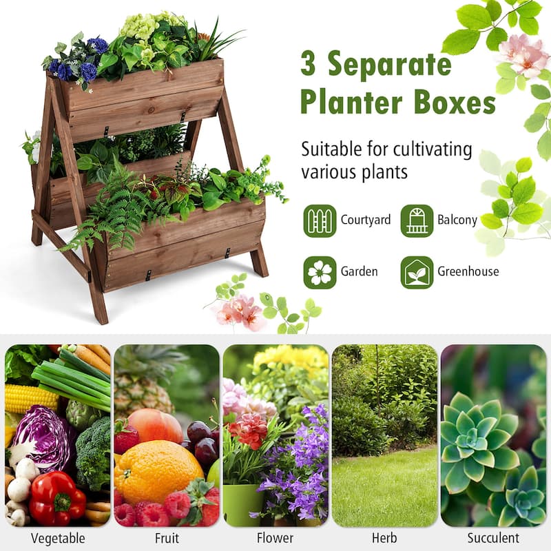 Gymax 21'' x 8'' x 8.5'' Vertical Raised Garden bed Planter Stand w/ 3
