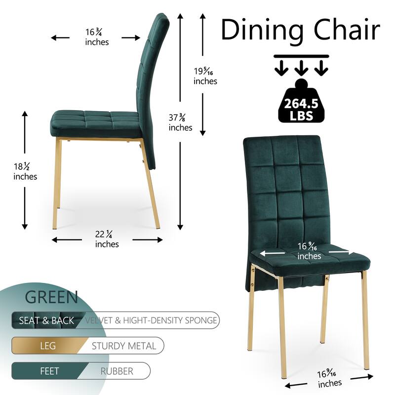 Modern 4 Piece Velvet Fabric Dining Chair with Thick Cushions, High Back, Metal Legs for Dining Room Kitchen Living Room Bedroom