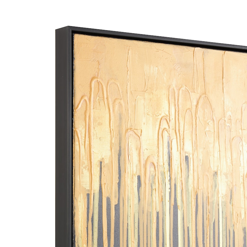 Gold Canvas Melting Drip Abstract Framed Wall Art with Black Frame