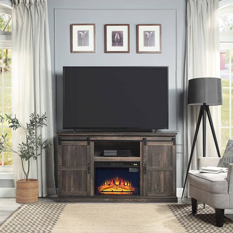 Myrtle 60 In. Fireplace Sliding Doors Media Console - Brown