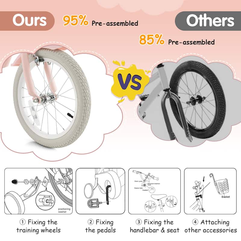 Gymax 16'' Kids Bicycle Children's Training Bicycle w/ Removable