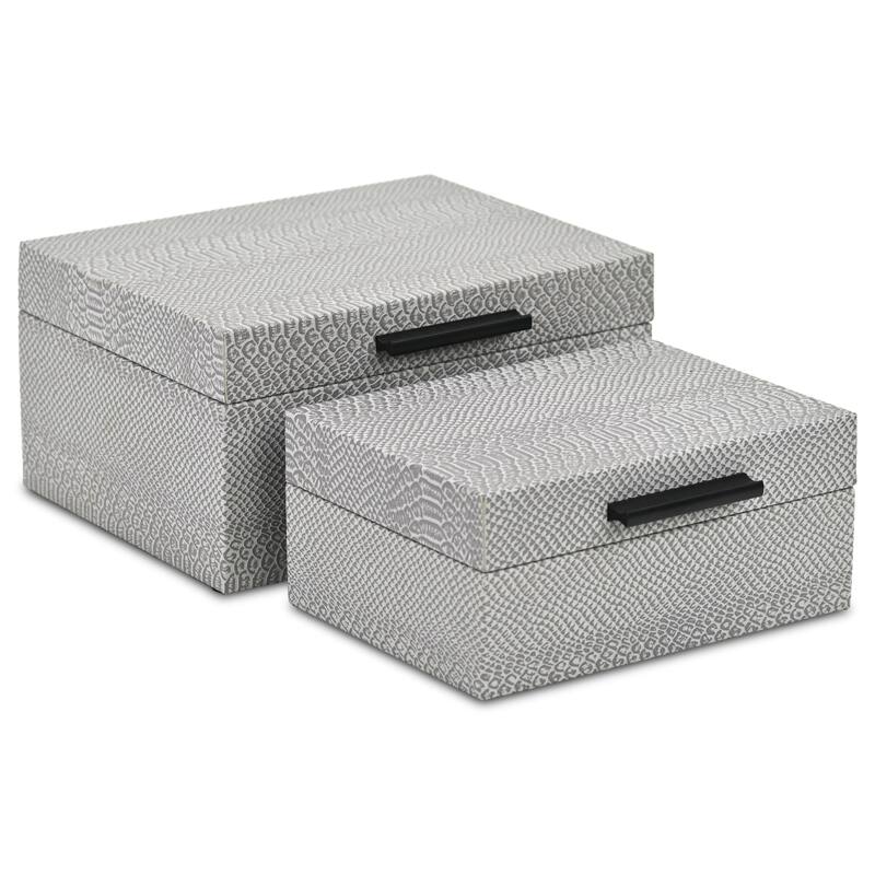 Handcrafted Snakeskin Nesting Boxes - 10.25" - Gray - Set of 2