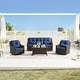 preview thumbnail 87 of 105, Murphy Outdoor Wicker Patio Outdoor Sofa Swivel Chair Coffee Table 4PC - Chestnut Wicker-Blue
