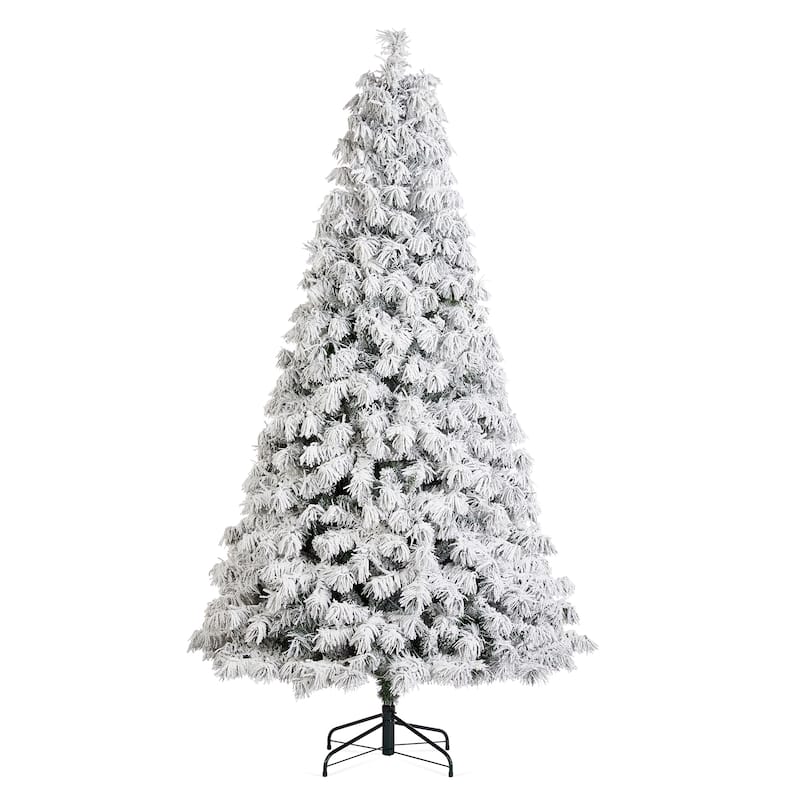 Glitzhome 6FT/7.5FT/9FT/11FT Snow Flocked Pre-lit Artificial Fir Christmas Trees