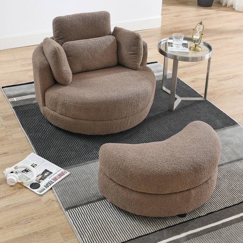 Circle Swivel Chair with Moon Storage Ottoman and 4 Pillows