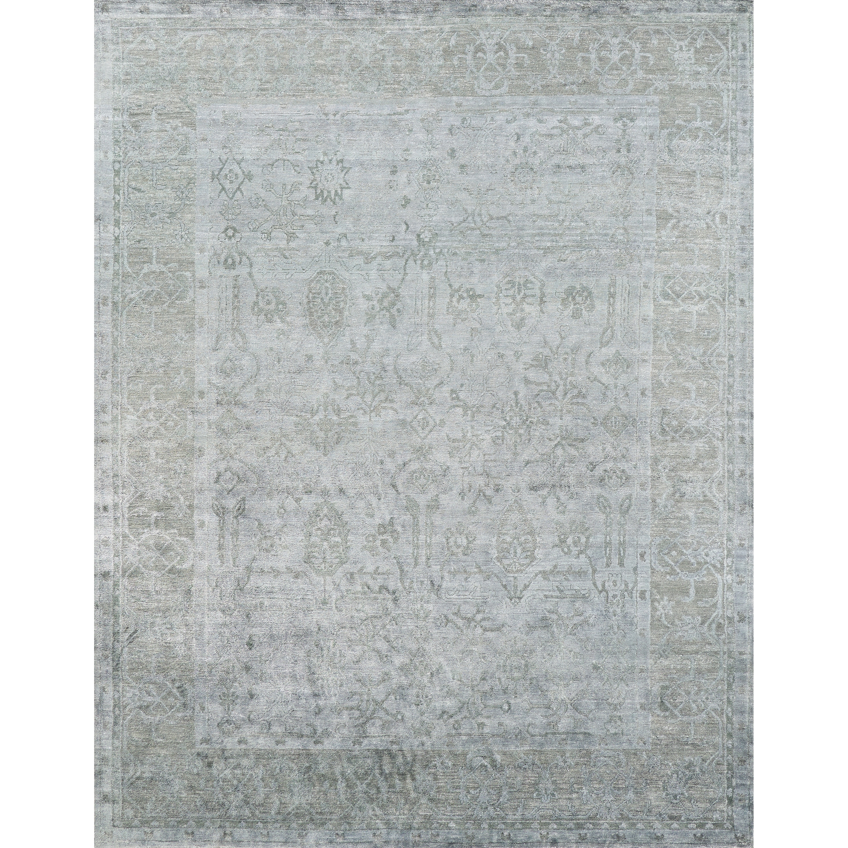 Antique'd Silk hand-knotted Bamboo Silk Aqua Area Rug