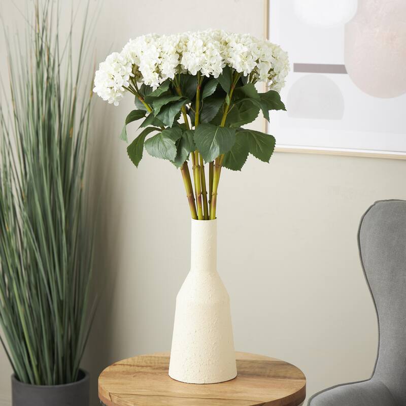 White Faux Foliage Tall Hydrangea Artificial Flower Stem (Set of 8) - White