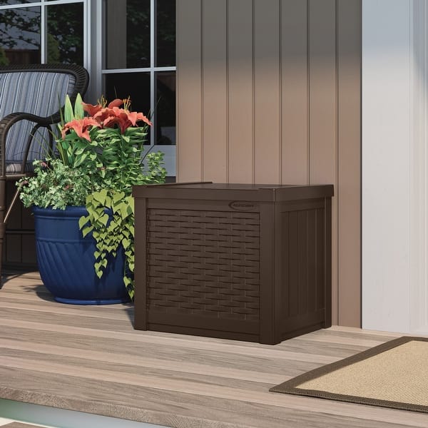 22 Gallon Outdoor Resin Wicker Deck Storage Box, Brown Bed Bath