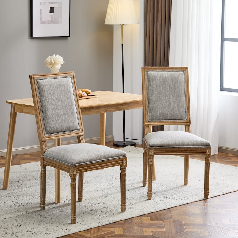 [Set of 2] French Country Dining Chairs - Elegant Cane Backrest & Upholstered Seats with Fluted Legs, Solid Rubberwood Frame