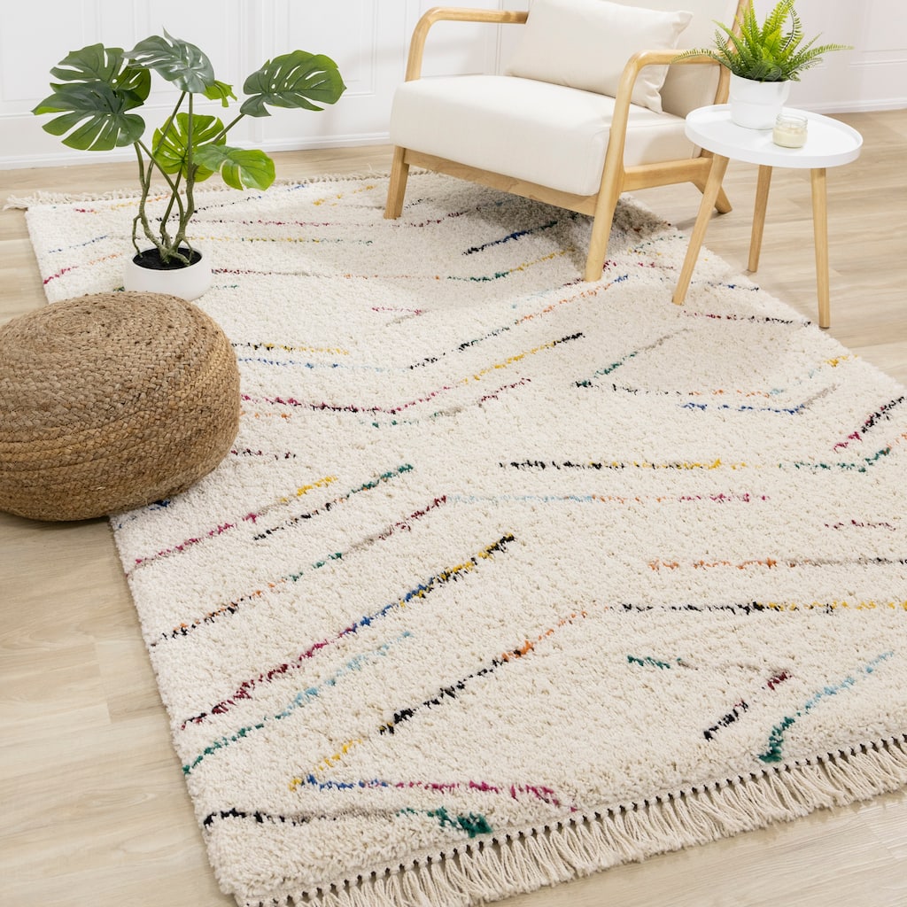 Bella Collection - Rainbow Zig Zag Stripes Shag Rug