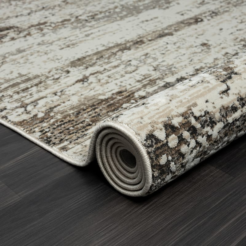 Bailey Transitional Abstract Gray/Beige Performance Indoor Area Rug by Sevita