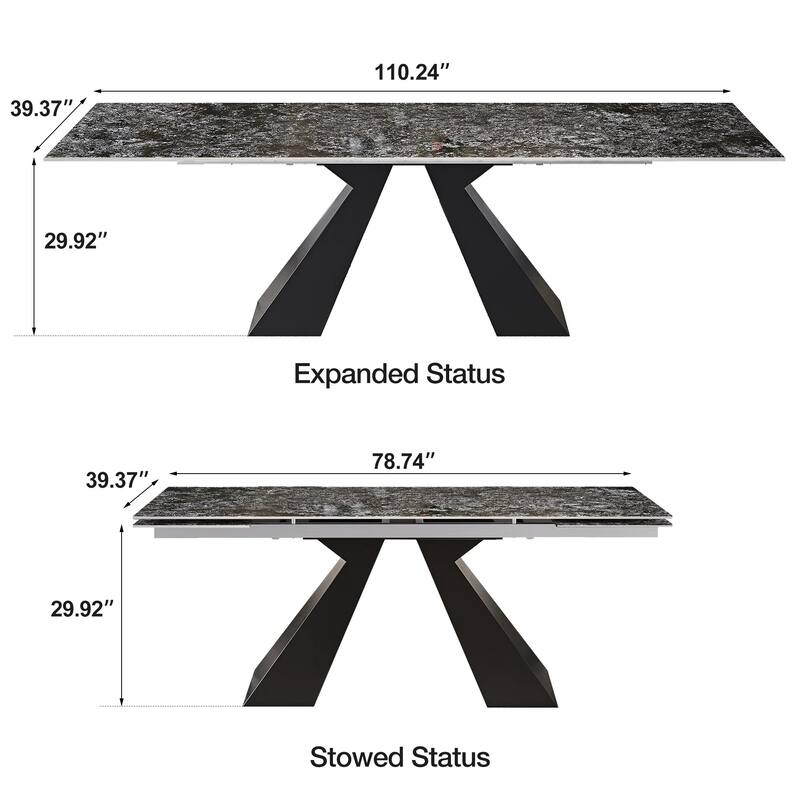 110.24" Extendable Rectangular Sintered Stone Double Pedestal Dining Table Seat 8-12
