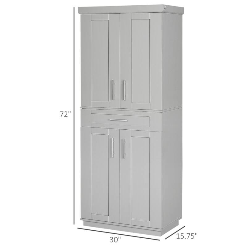 Multi-Function Grey Storage Cabinet with Adjustable Shelves and Drawer for Kitchen or Office - 30" W x 15.75" D x 72" H
