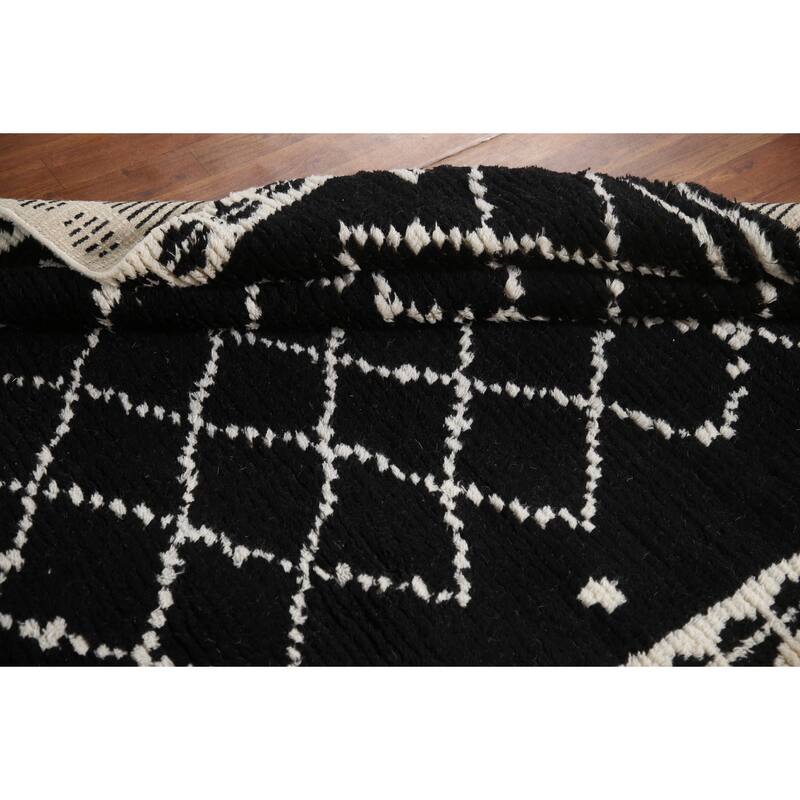 Black Plush Moroccan Indian Area Rug Hand-Knotted Wool Carpet - 5'2"x 8'1"