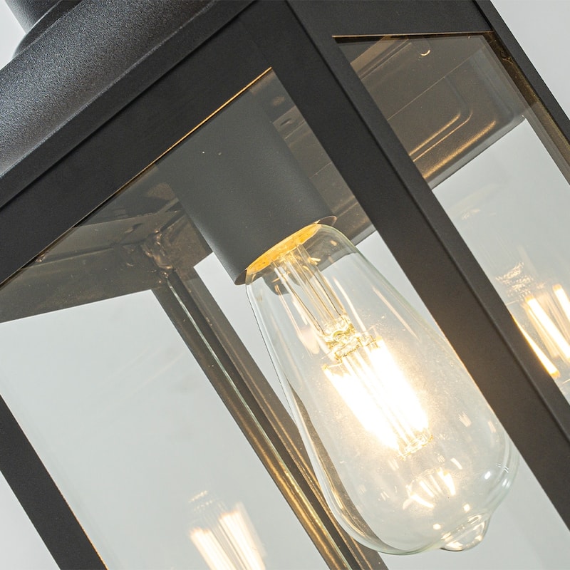 1 Light H16 in. Farmhouse Outdoor Wall Lantern wiht Motion Sensor in Matte Black Modern Exterior Wall Sconce with Clear Glass