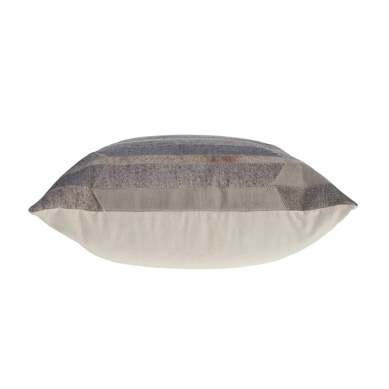 Sevita Wayne Gray/ Tan Striped Wool and Faux Hide Blend Pillow with Poly Insert