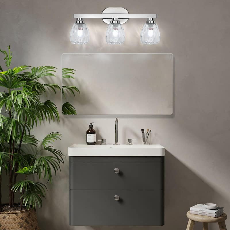 3/4/5 Light Bathroom Light Fixtures Chrome with Hammered Glass Shade