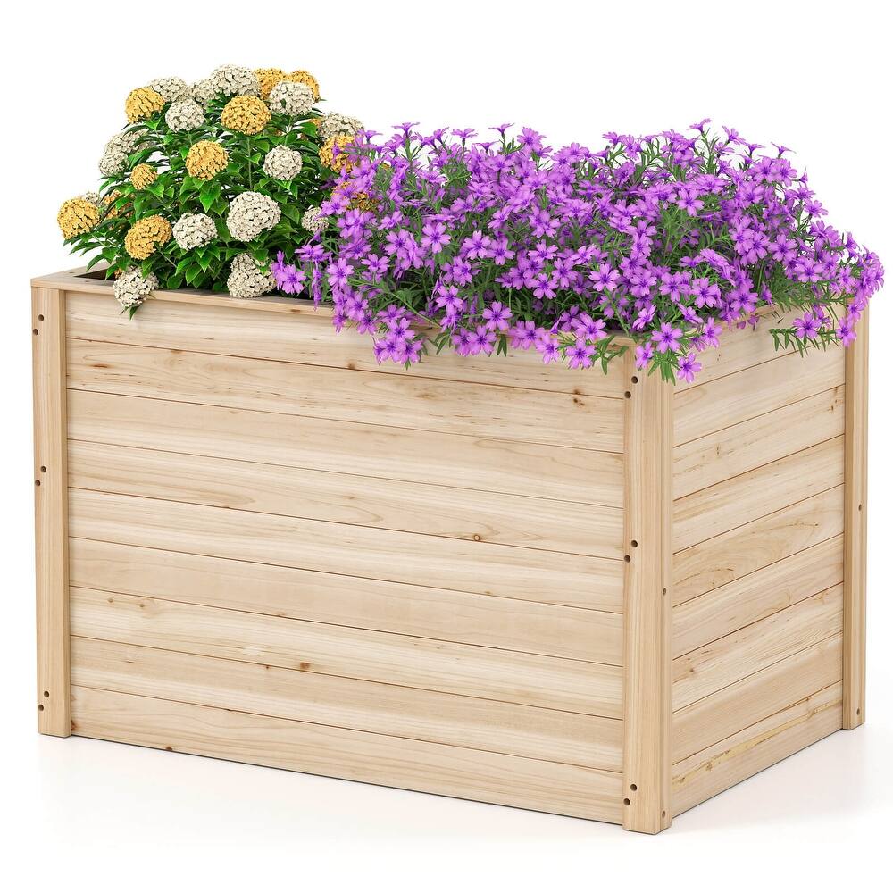 Costway 1/2 PCS Elevated Planter Box with Open-Ended Base for - Natural