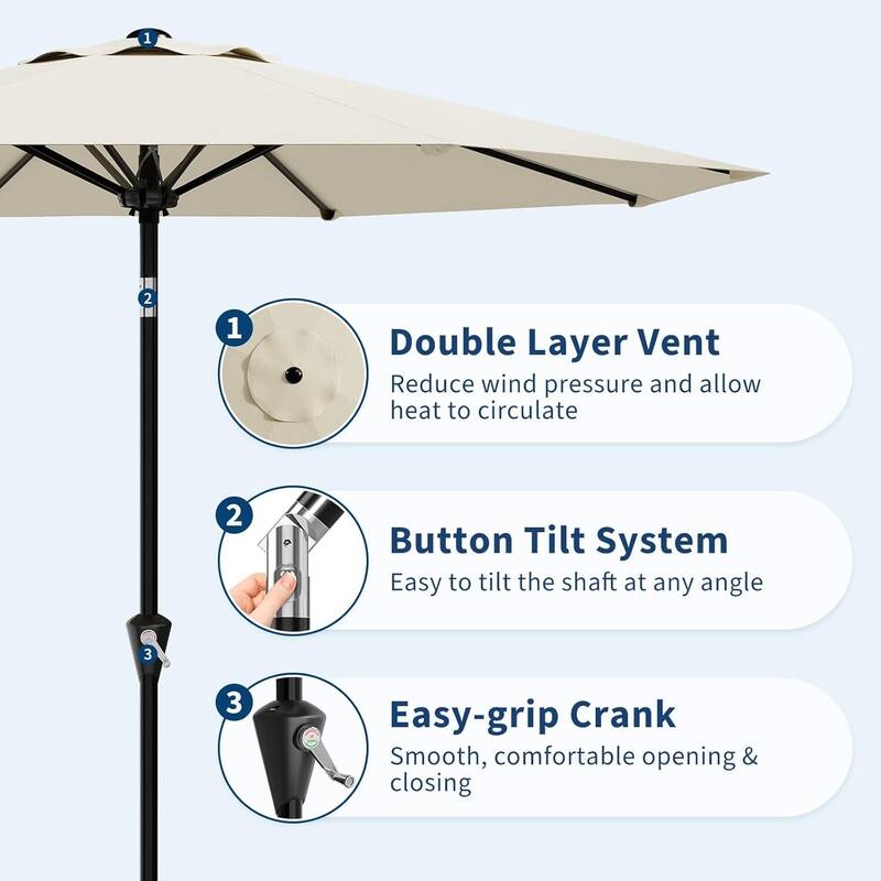 9FT Patio Umbrella with Smooth Crank Lift UV Protection Waterproof for Pool, Deck, Yard, Garden (No Base)