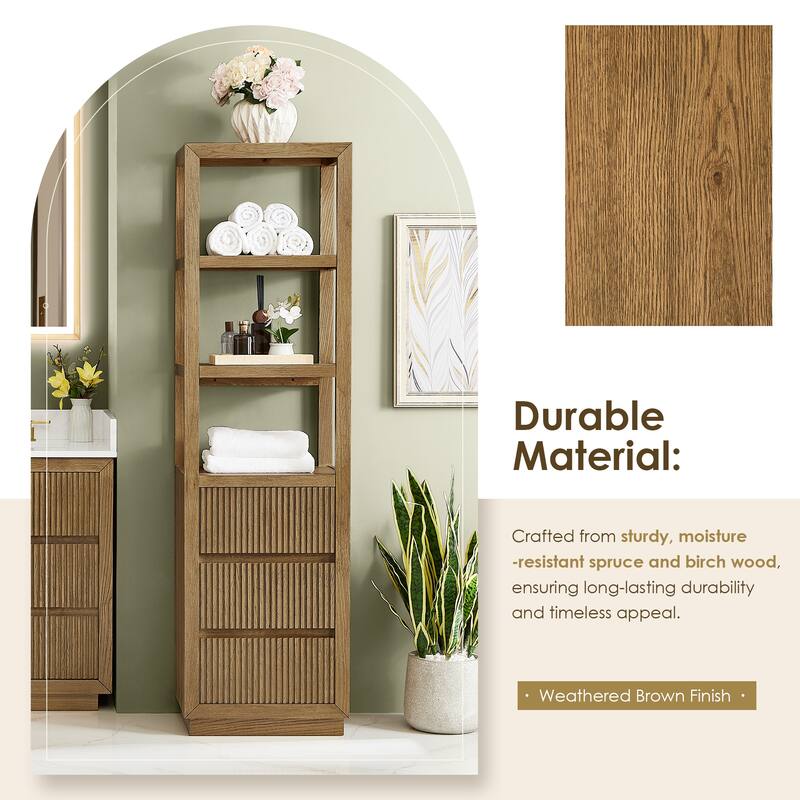 Navan 20" Freestanding Linen Cabinet in Weathered Brown - 20"x72"